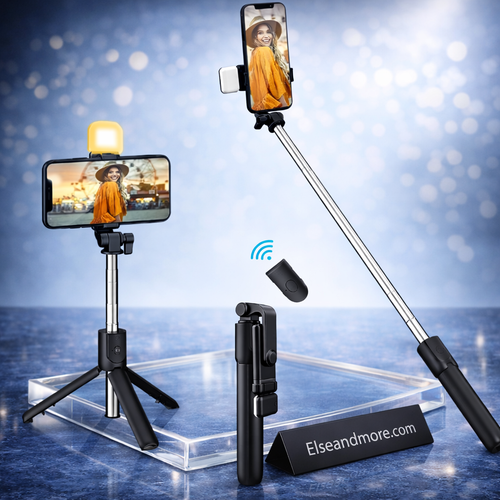 4 in 1 Extendable Portable Selfie Stick with light & Full Tripod Stand